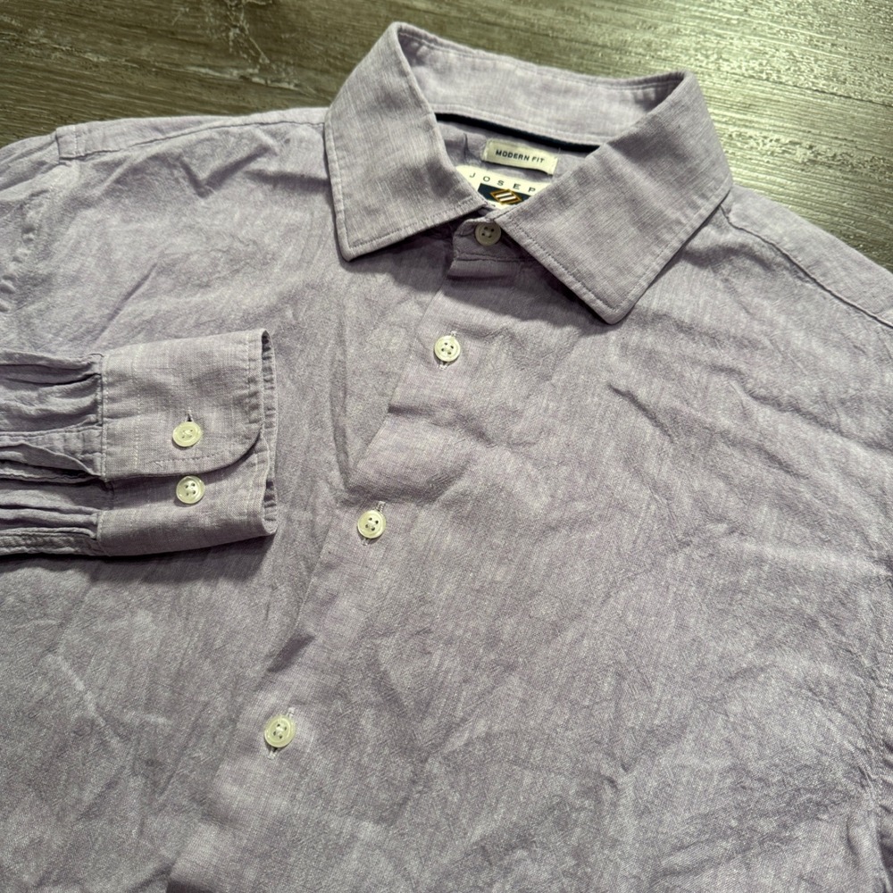 Joseph Abboud Shirt Mens Medium Purple Linen Cotton Modern Fit Coastal‎ Summer